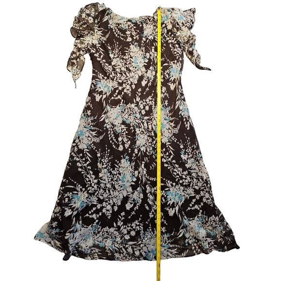 Lane Bryant Dress Sz 16W Floral Maxi Flouncy Ruffled Brown Cream Teal Coquette - Picture 9 of 9